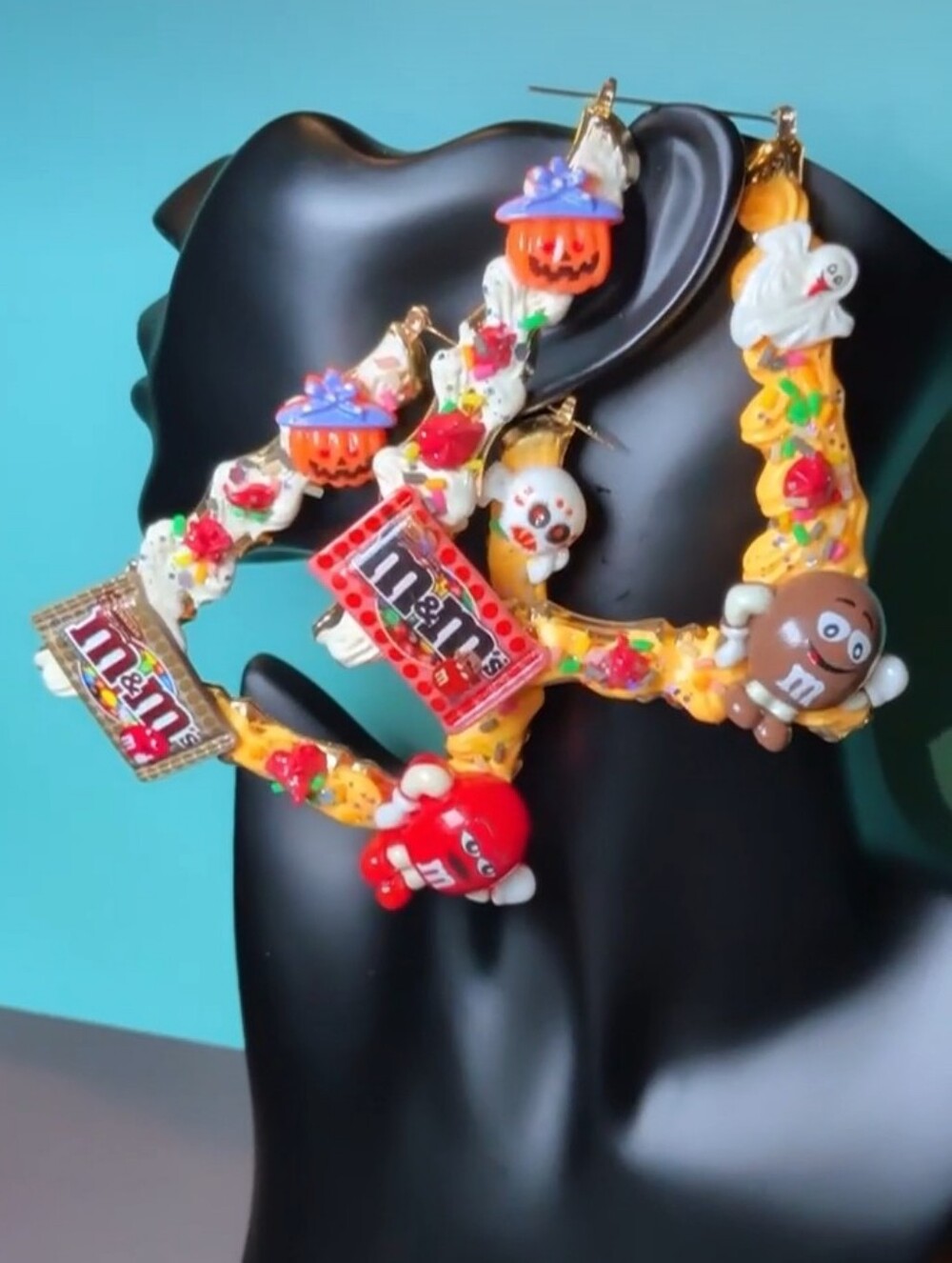 Hand CRAFTED Halloween Charm Statement Hoops - Multicolor